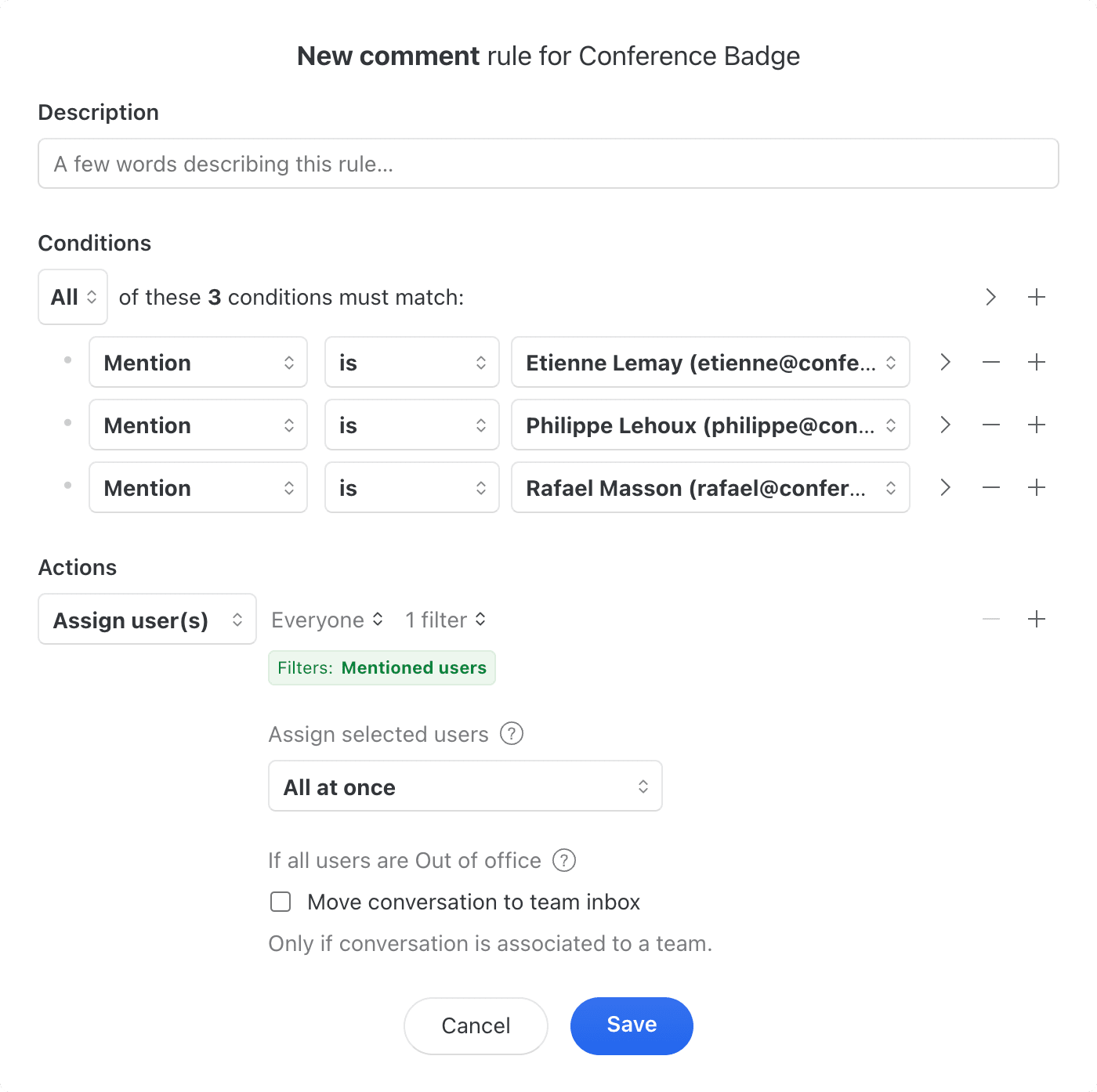 Assign someone to a conversation when tagged in the comment Assign someone to a conversation when tagged in the comment