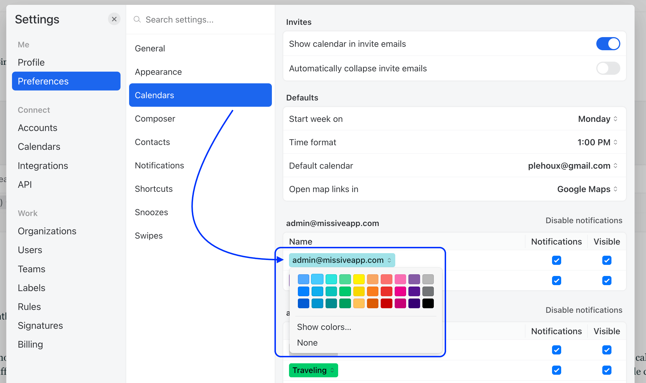 Change the calendar color Change the calendar color