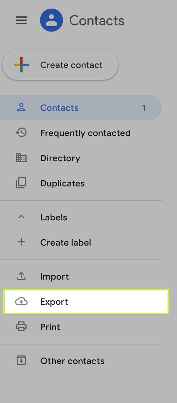 Image showing where to export contacts from Gmail