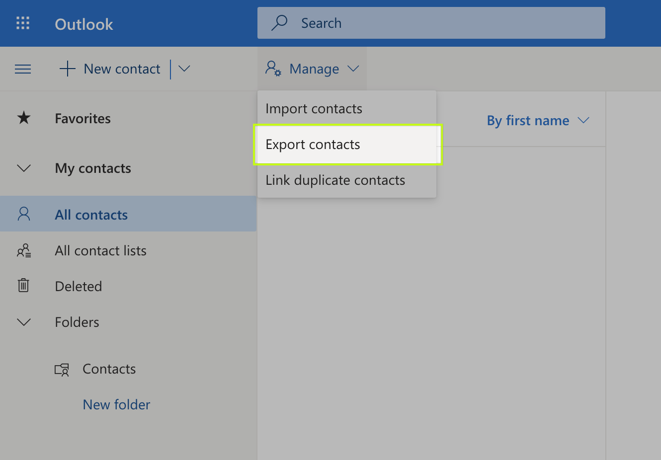 Image showing where to export contacts from Outlook