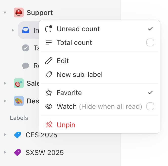 Hide labels from the sidebar Hide labels from the sidebar