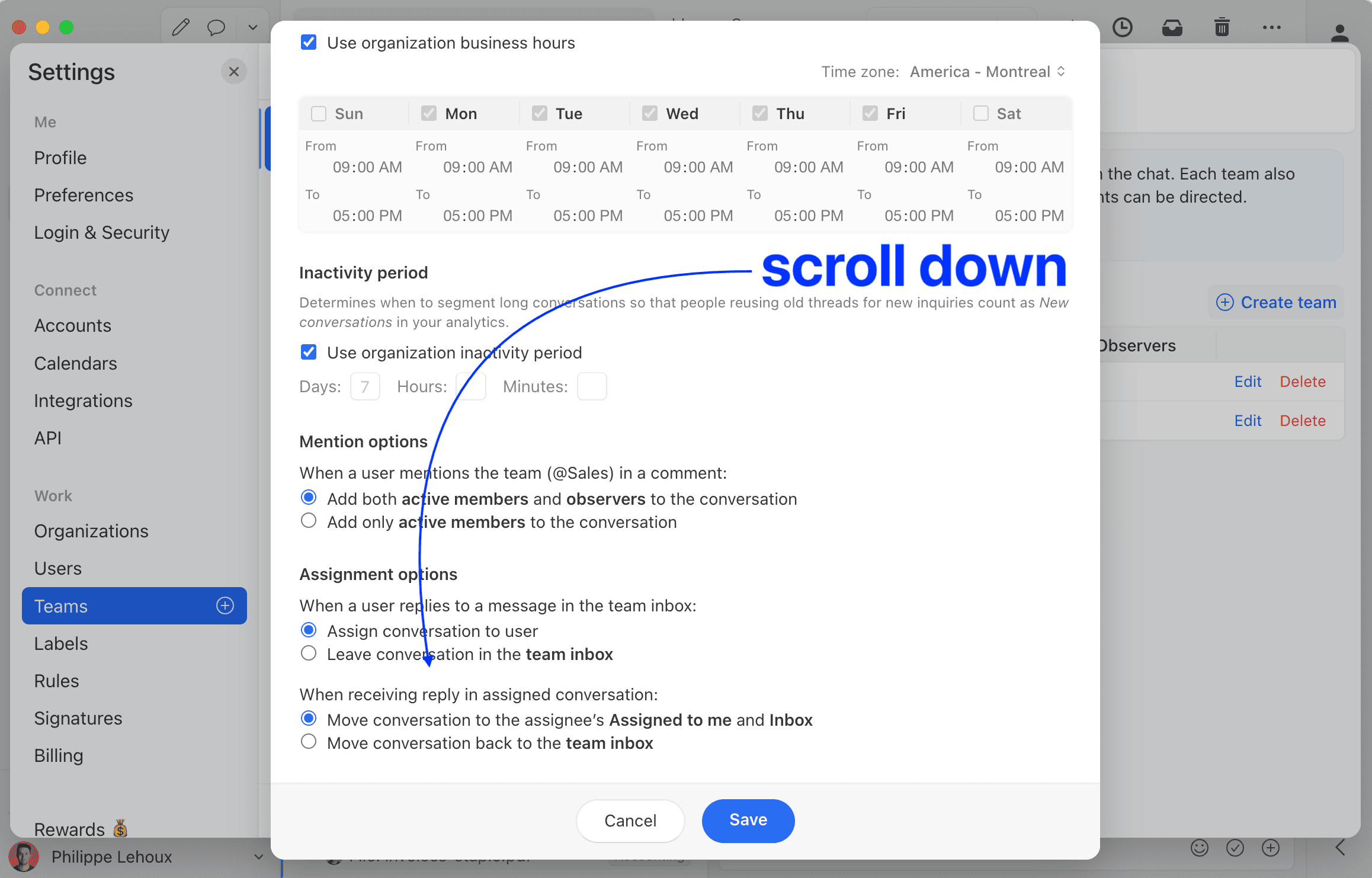 Setting to move conversation back to team inbox upon reply