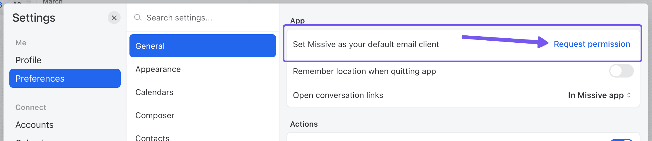 Request permission for Missive to be the default email client Request permission for Missive to be the default email client