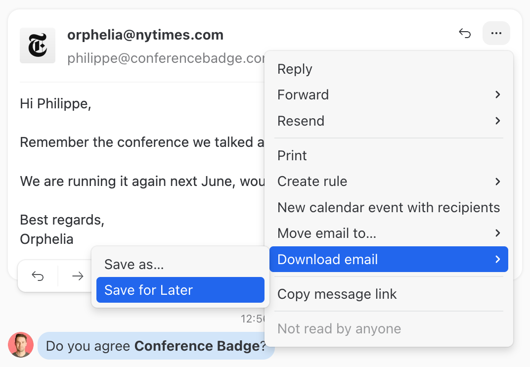 Save for later an email Save for later an email