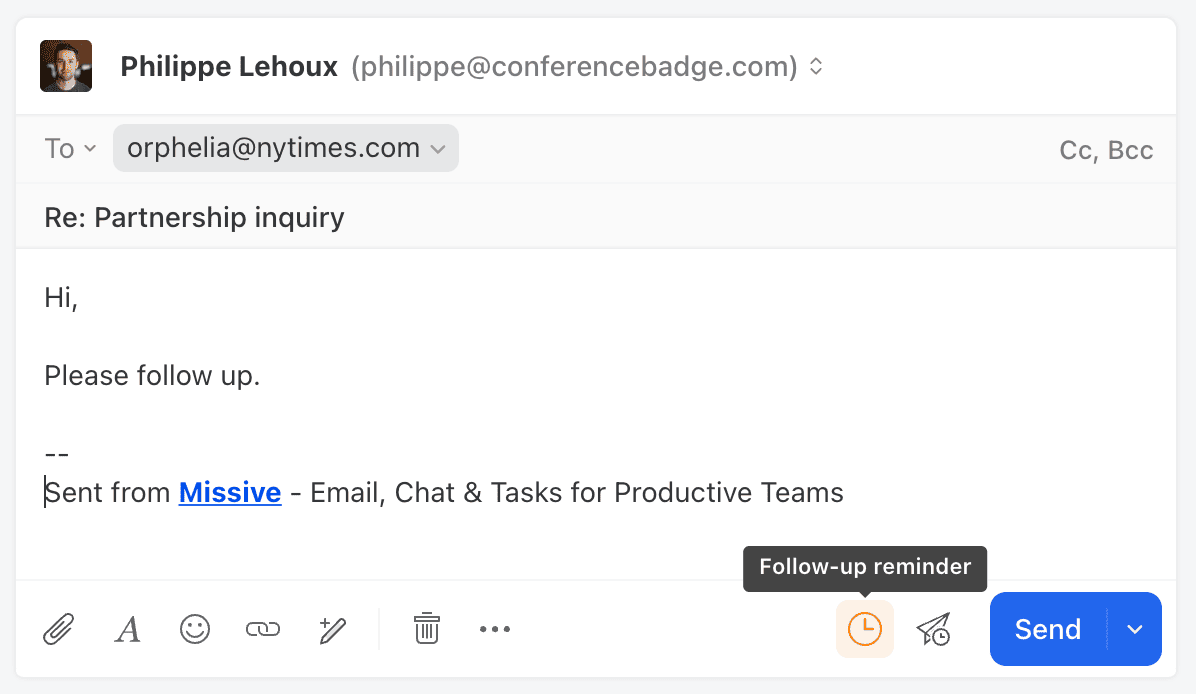 Click the Snooze icon in your draft. Click the Snooze icon in your draft.