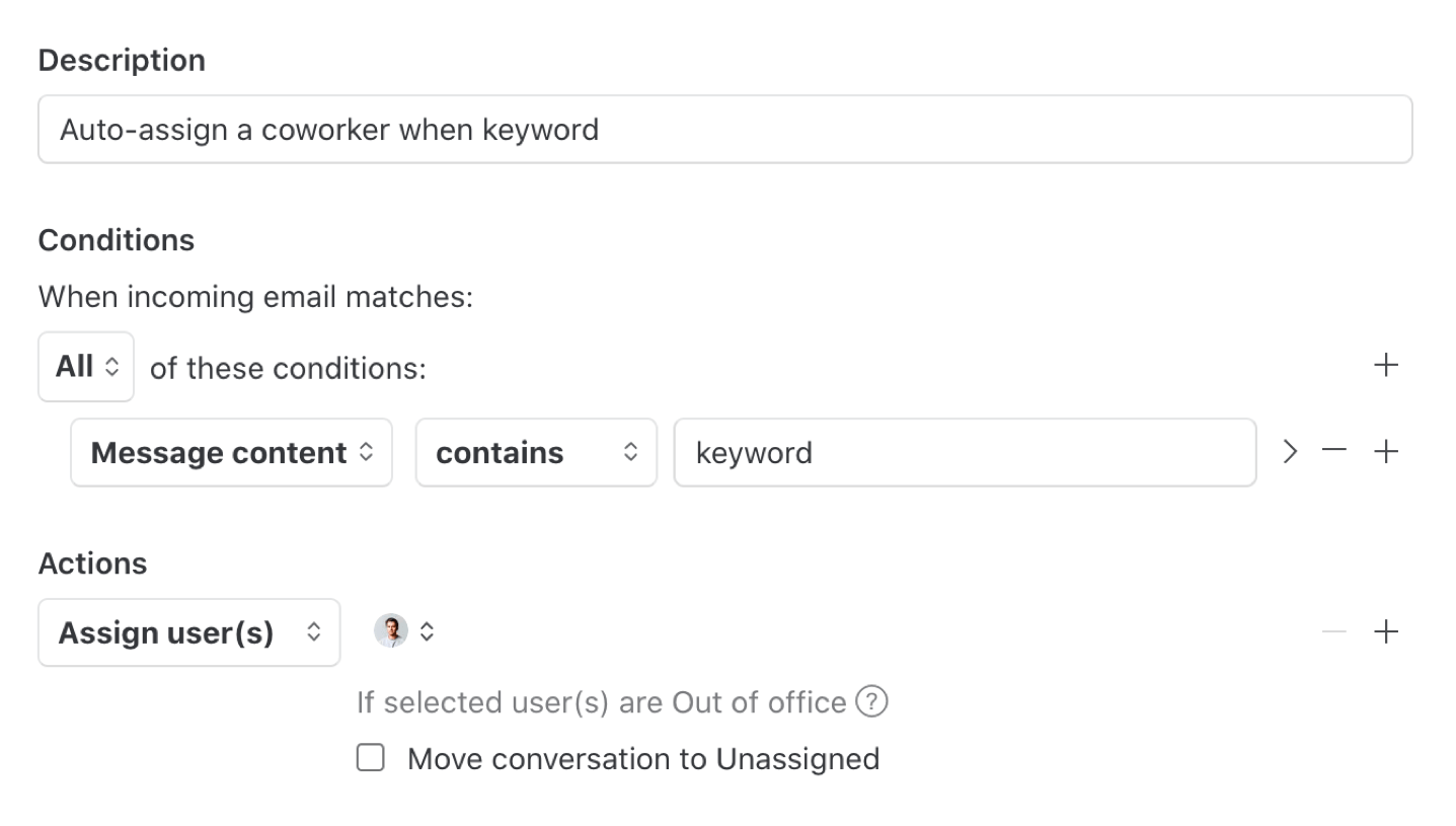Auto-assign a coworker when message contains keyword