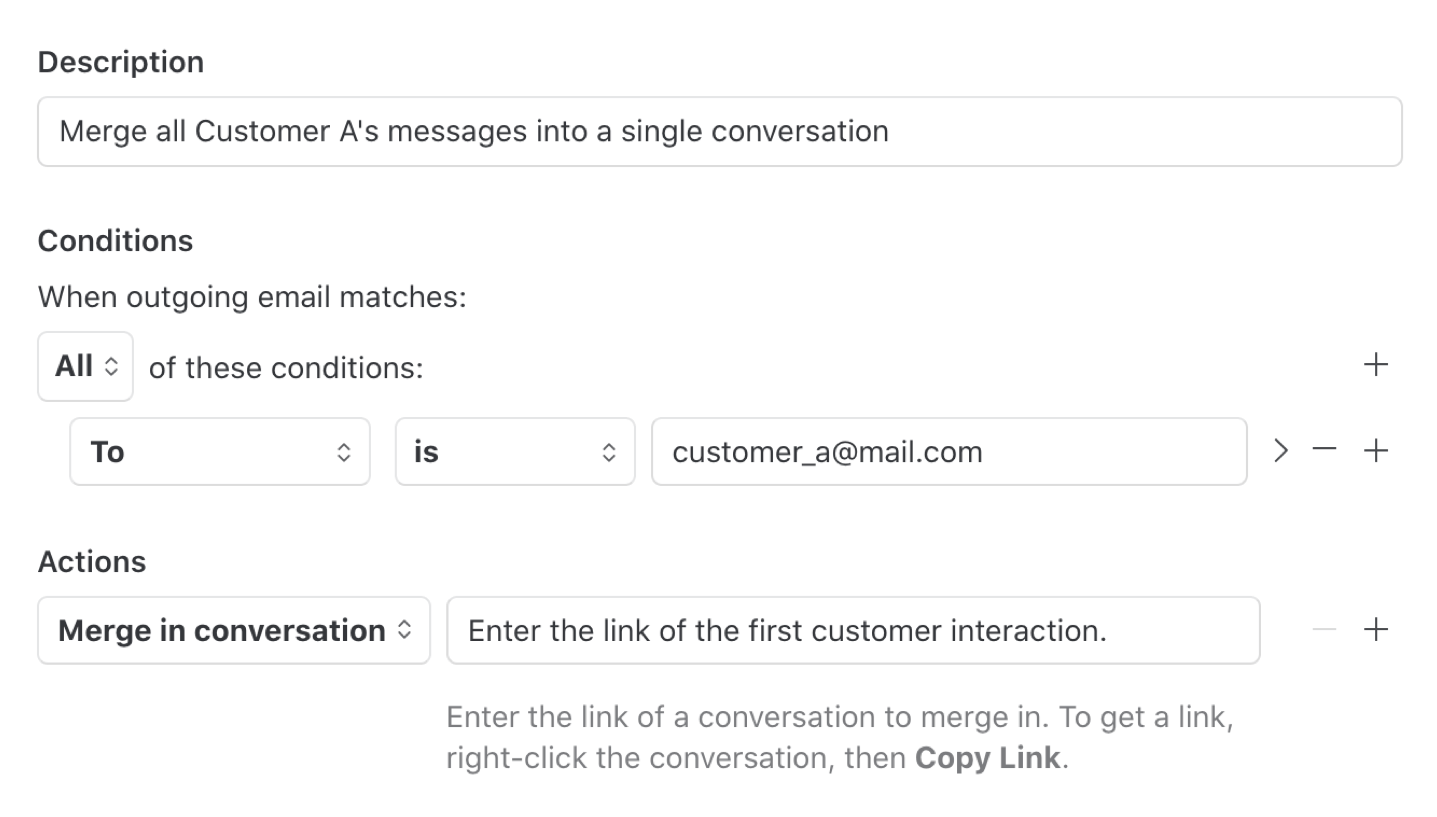 Merge all messages of a customer into a single conversation