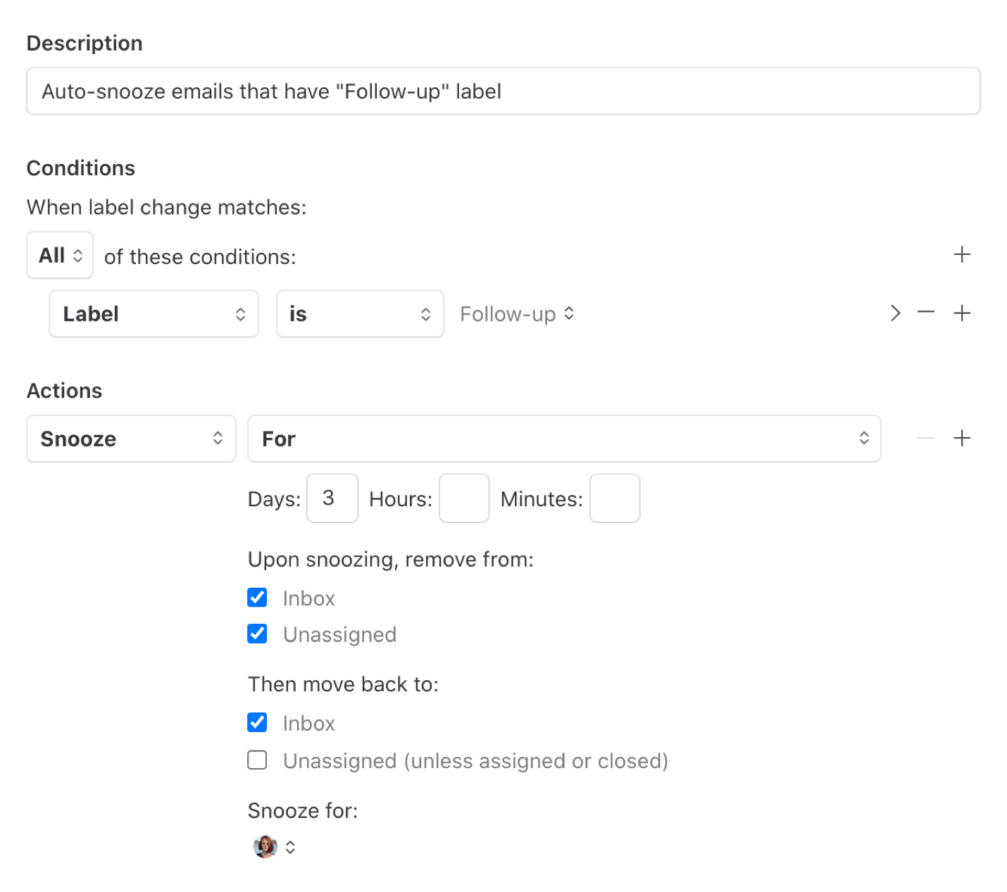 Auto-snooze emails that have follow-up label