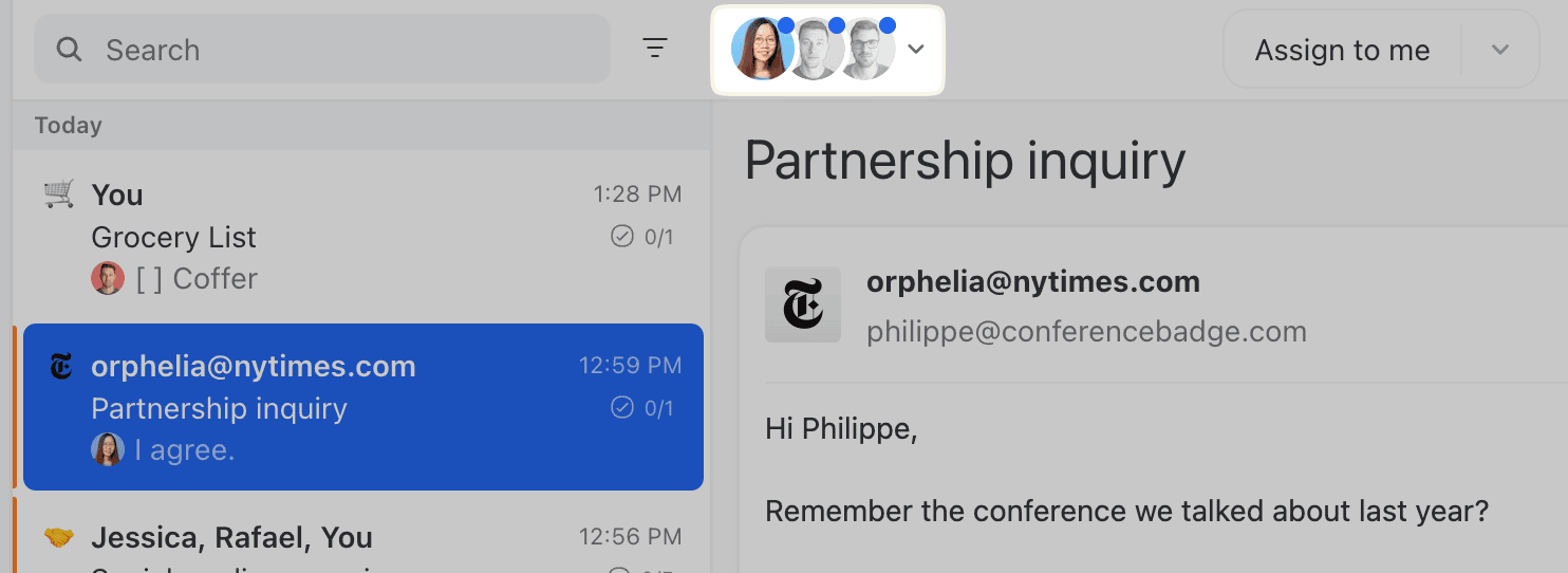 Avatars showing users who have access to conversation