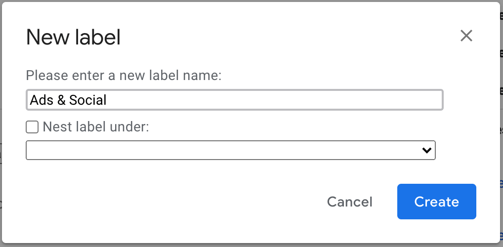 Create Ads & Social label on Gmail