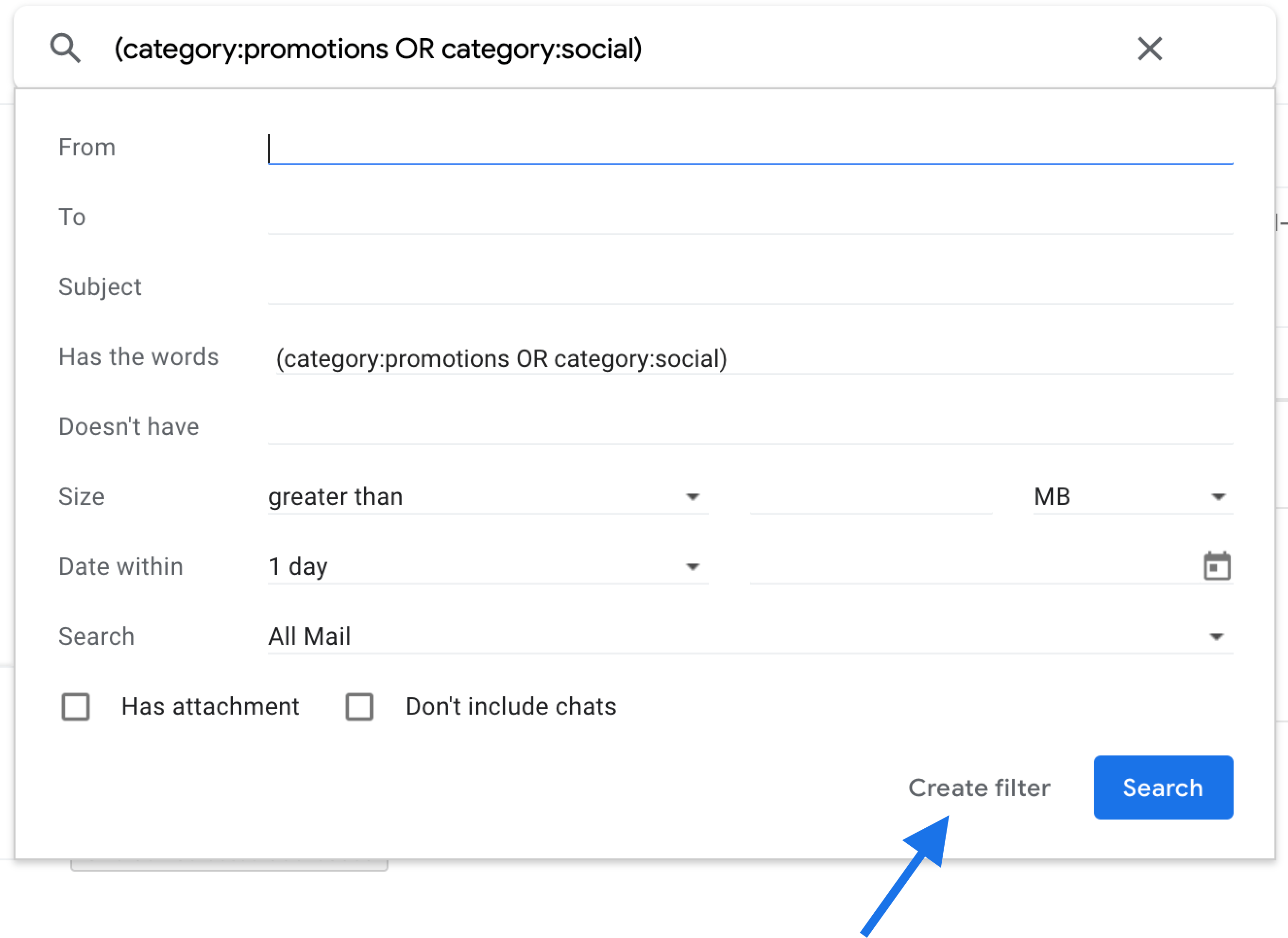 Create filter on Gmail