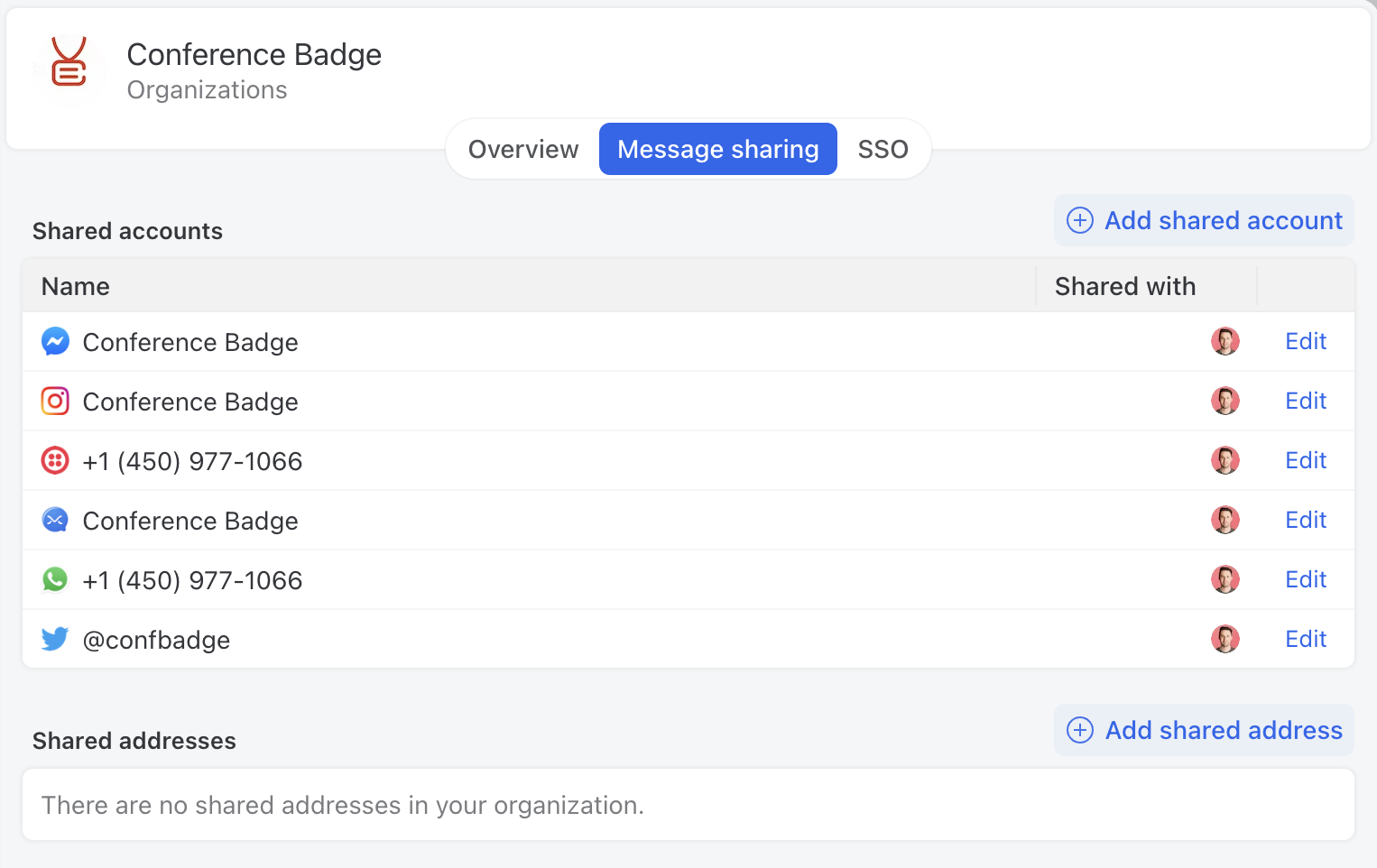 Shared accounts and shared addresses in Missive