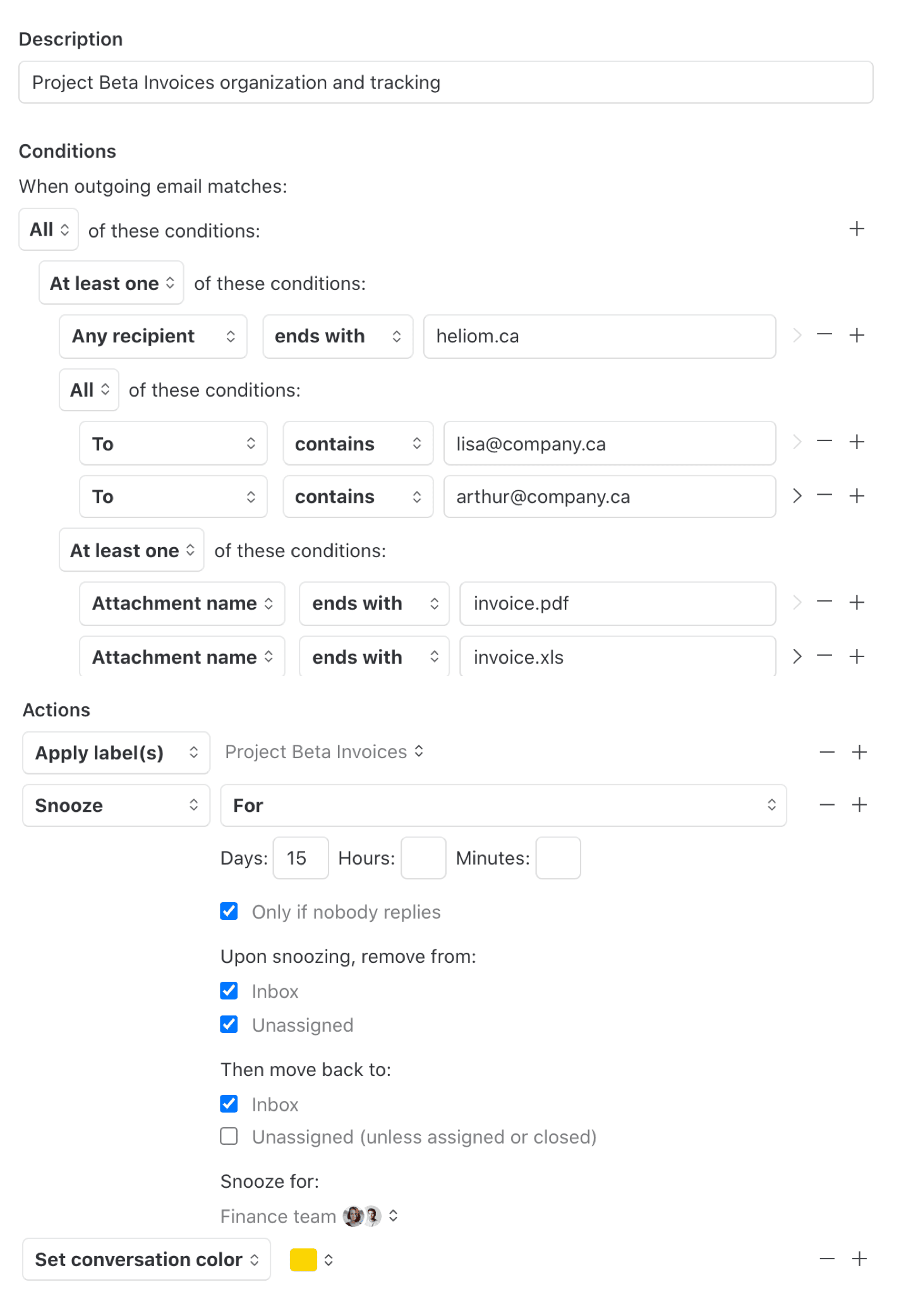 Outgoing email advanced rule