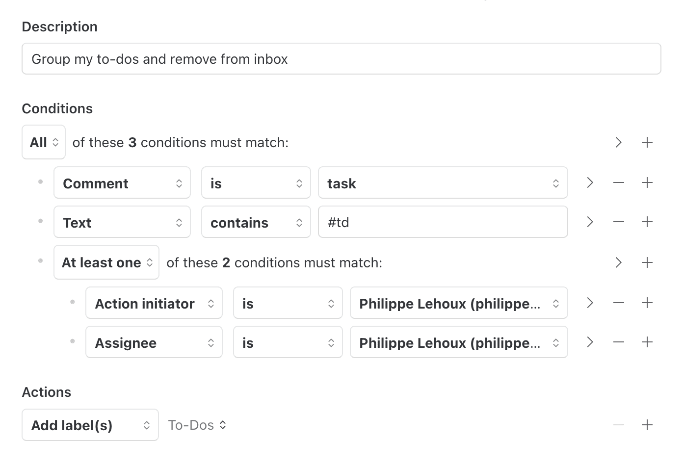 User action email advanced rule