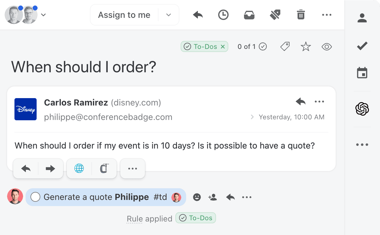 User action email advanced rule result